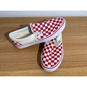 Vans Classic Slip-On Red White Checkerboard Men 8.5 Women 10 Skate Shoes Canvas